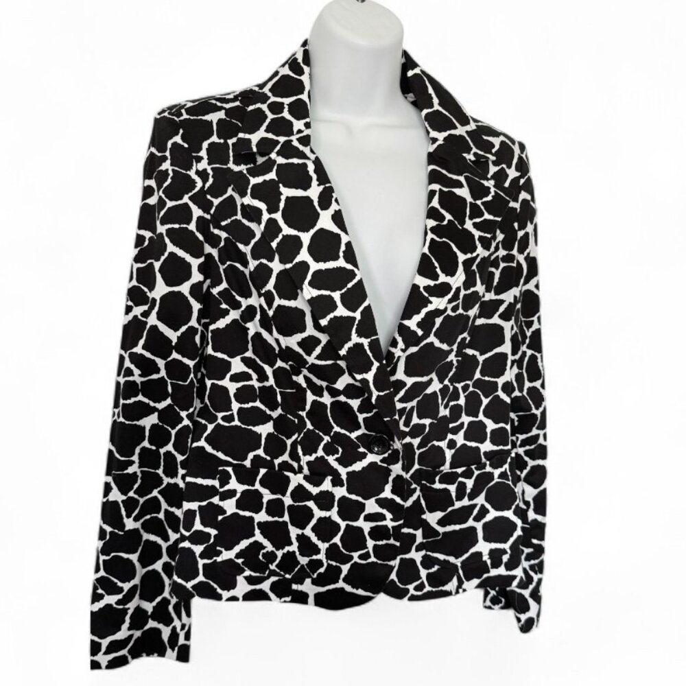 First Option BLACK & WHITE BLAZER JACKET Stretch Tailored Animal Print